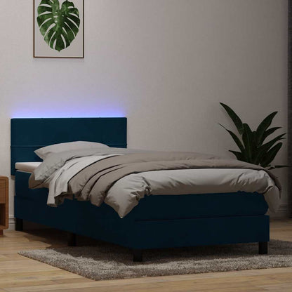 Letto a Molle con Materasso e LED Blu Scuro 80x220 cm Velluto | homemem39