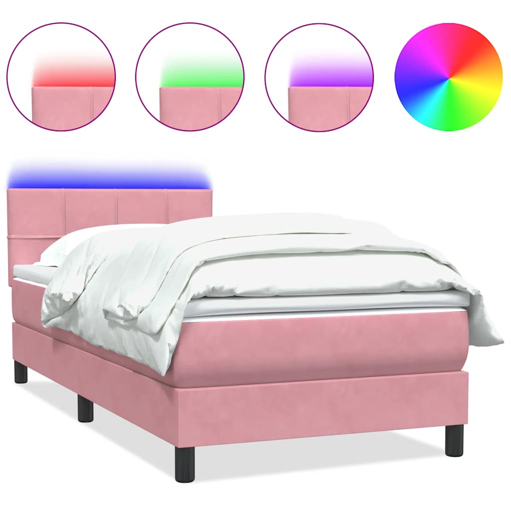 Letto a Molle con Materasso e LED Rosa 80x220 cm Velluto