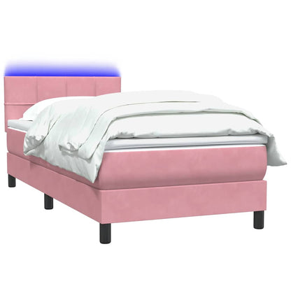 Letto a Molle con Materasso e LED Rosa 80x220 cm Velluto | homemem39