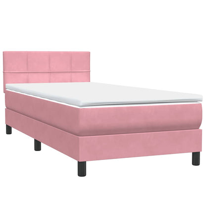 Letto a Molle con Materasso e LED Rosa 80x220 cm Velluto