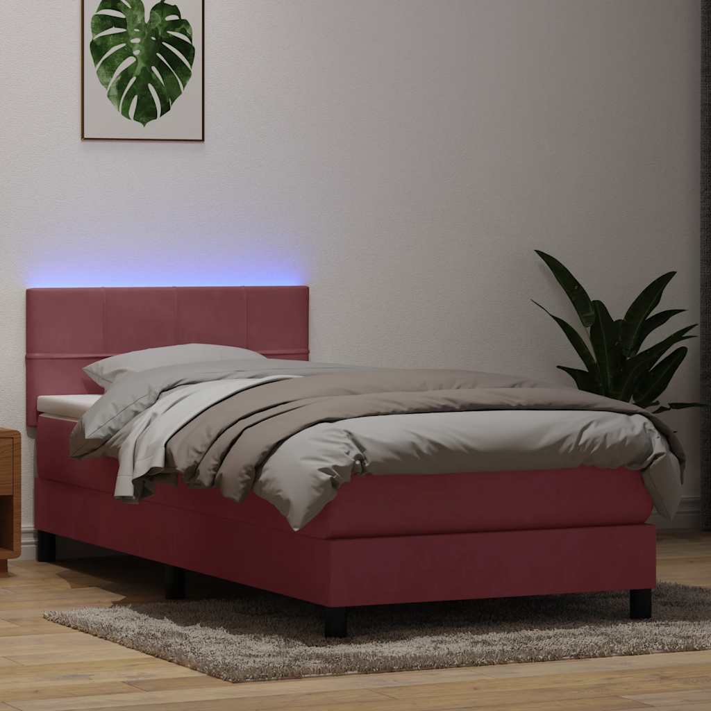 Letto a Molle con Materasso e LED Rosa 80x220 cm Velluto