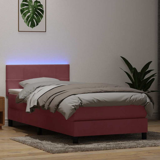 Letto a Molle con Materasso e LED Rosa 80x220 cm Velluto