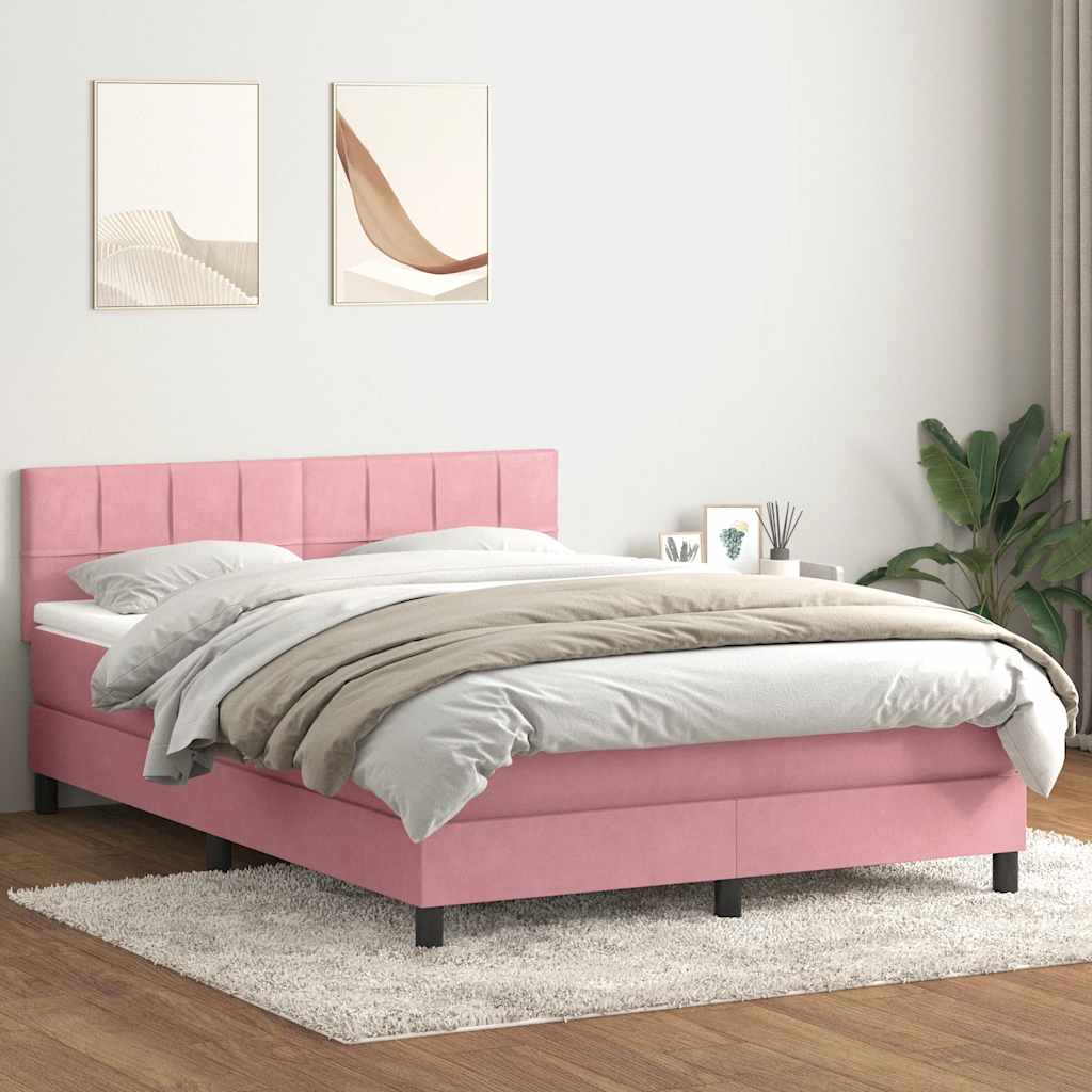 Letto a Molle con Materasso e LED Rosa 140x220 cm in Velluto | homemem39
