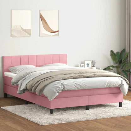 Letto a Molle con Materasso e LED Rosa 140x220 cm in Velluto | homemem39