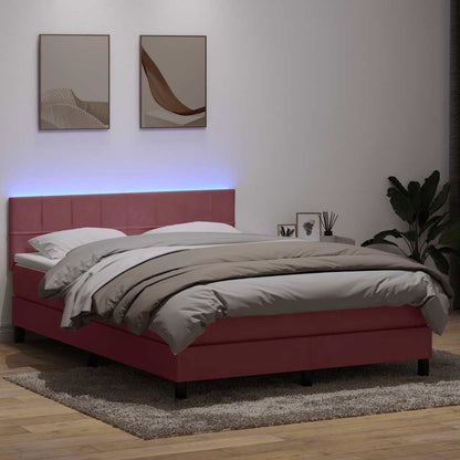 Letto a Molle con Materasso e LED Rosa 140x220 cm in Velluto | homemem39