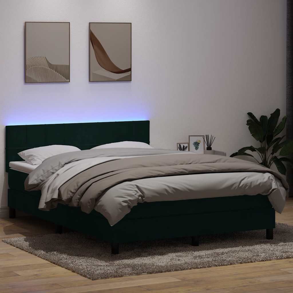 Letto a Molle con Materasso e LED Verde Scuro 160x220 cm Velluto | homemem39