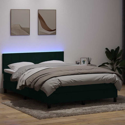 Letto a Molle con Materasso e LED Verde Scuro 160x220 cm Velluto | homemem39