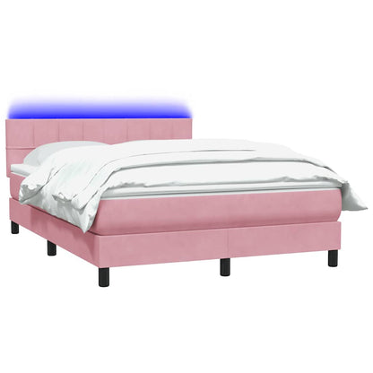 Letto a Molle con Materasso e LED Rosa 160x220 cm in Velluto | homemem39