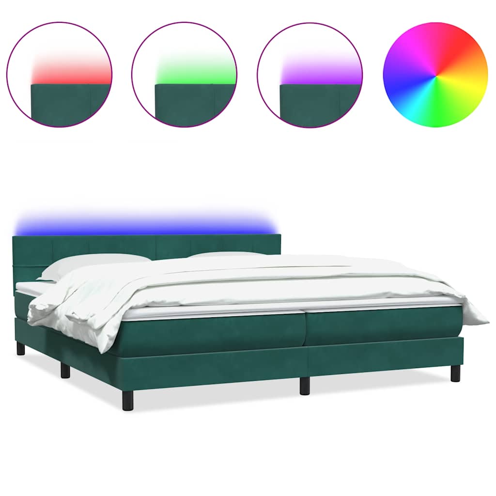 Letto a Molle con Materasso e LED Verde Scuro 180x220 cm Velluto | homemem39