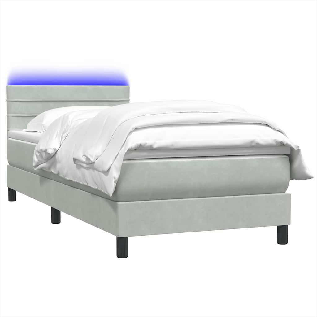 Letto a Molle con Materasso e LED Grigio Chiaro 80x210 cm Velluto | homemem39