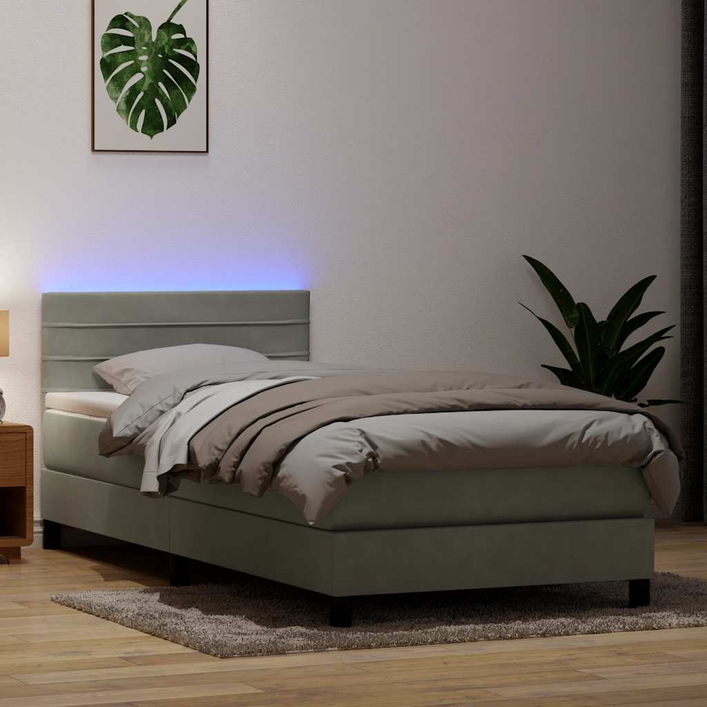 Letto a Molle con Materasso e LED Grigio Chiaro 80x210 cm Velluto | homemem39