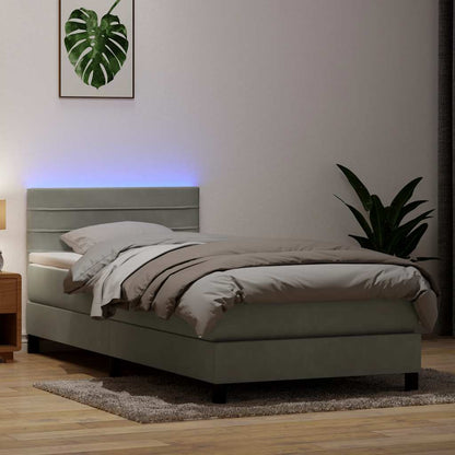 Letto a Molle con Materasso e LED Grigio Chiaro 80x210 cm Velluto | homemem39
