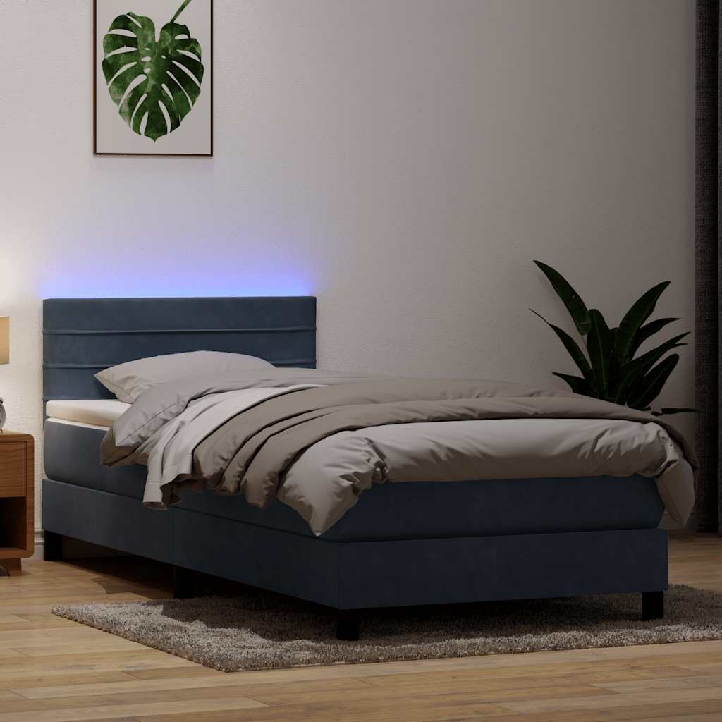 Letto a Molle con Materasso e LED Grigio Scuro 80x210 cm Velluto | homemem39