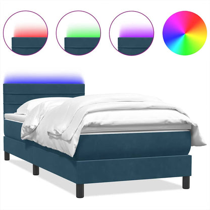 Letto a Molle con Materasso e LED Blu Scuro 80x210 cm Velluto | homemem39