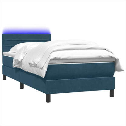 Letto a Molle con Materasso e LED Blu Scuro 80x210 cm Velluto | homemem39