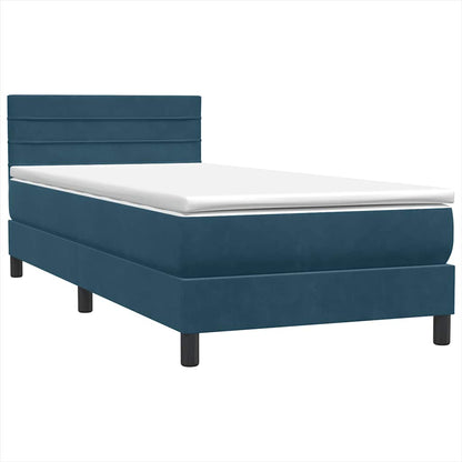 Letto a Molle con Materasso e LED Blu Scuro 80x210 cm Velluto | homemem39