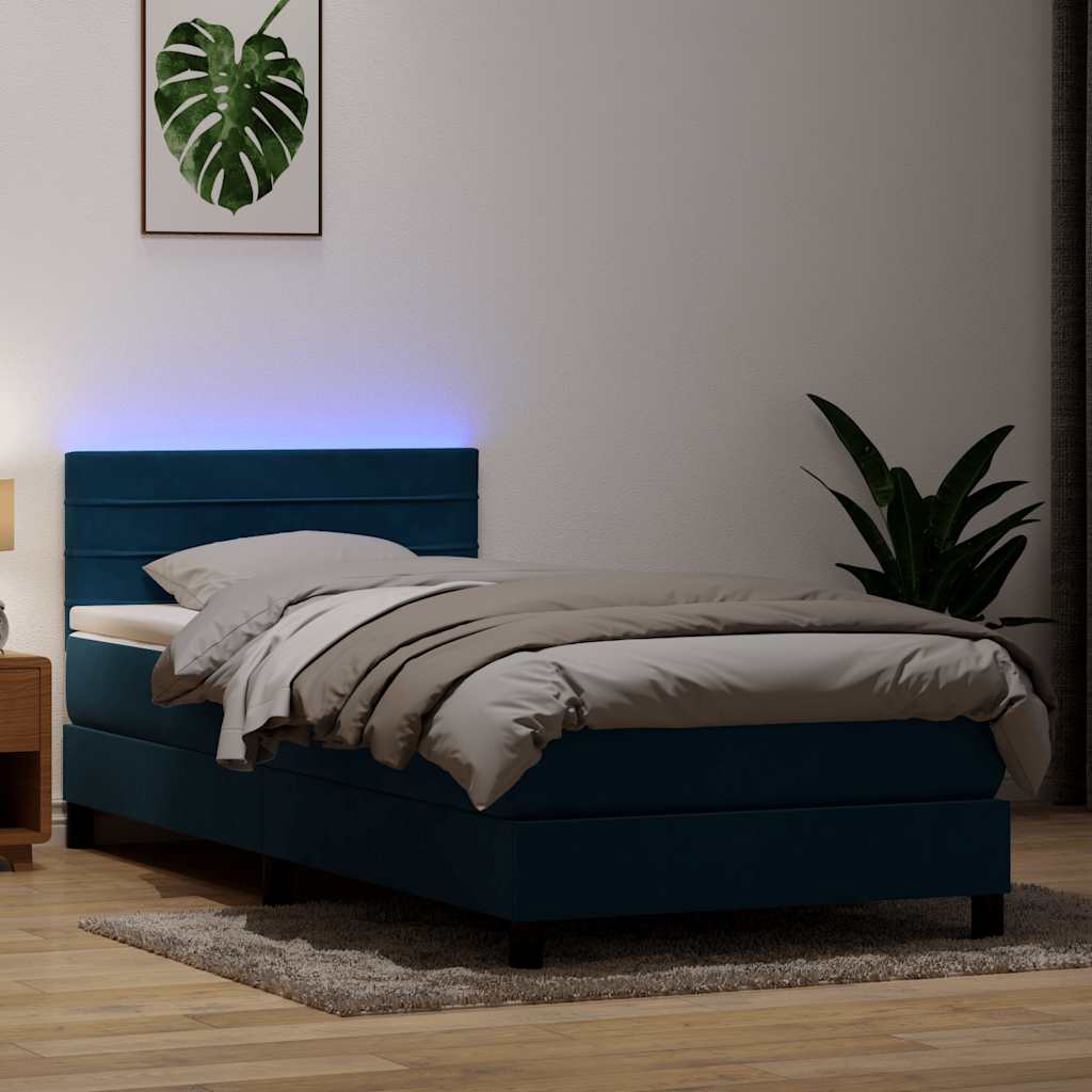 Letto a Molle con Materasso e LED Blu Scuro 80x210 cm Velluto | homemem39