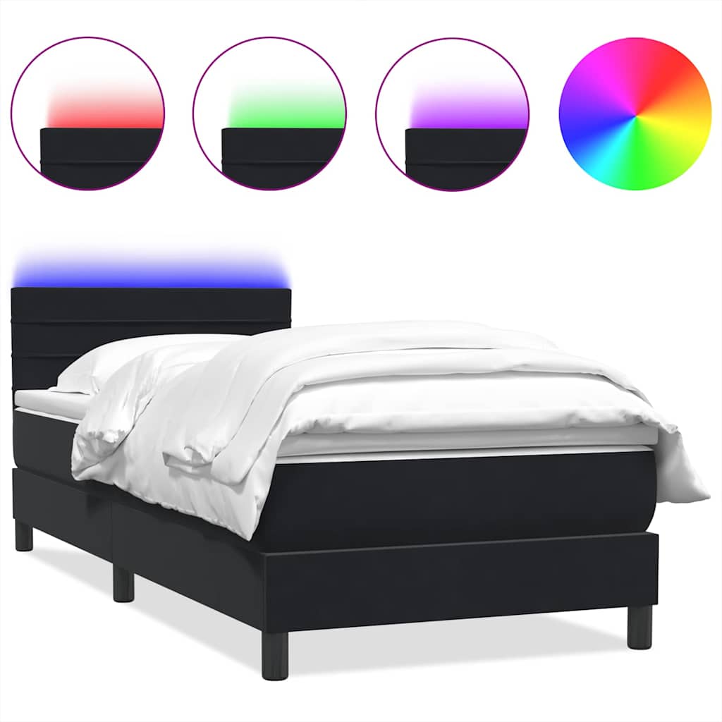 Letto a Molle con Materasso e LED Nero 90x210 cm in Velluto | homemem39