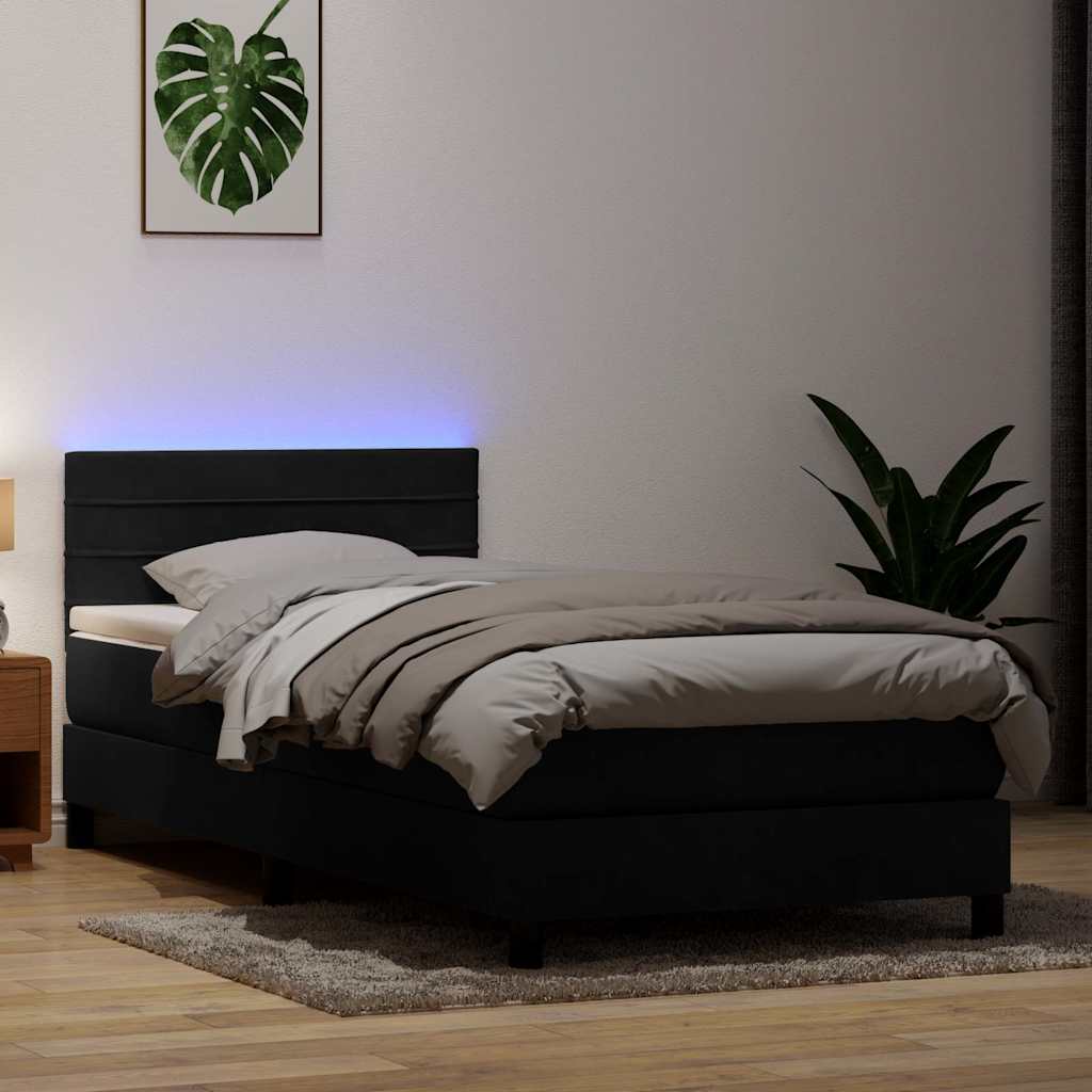 Letto a Molle con Materasso e LED Nero 90x210 cm in Velluto | homemem39