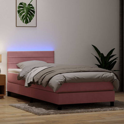 Letto a Molle con Materasso e LED Rosa 90x210 cm Velluto | homemem39