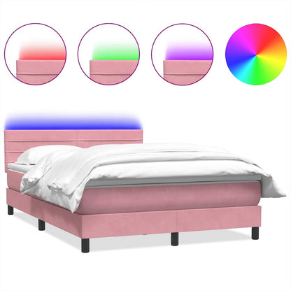 Letto a Molle con Materasso e LED Rosa 140x210 cm in Velluto