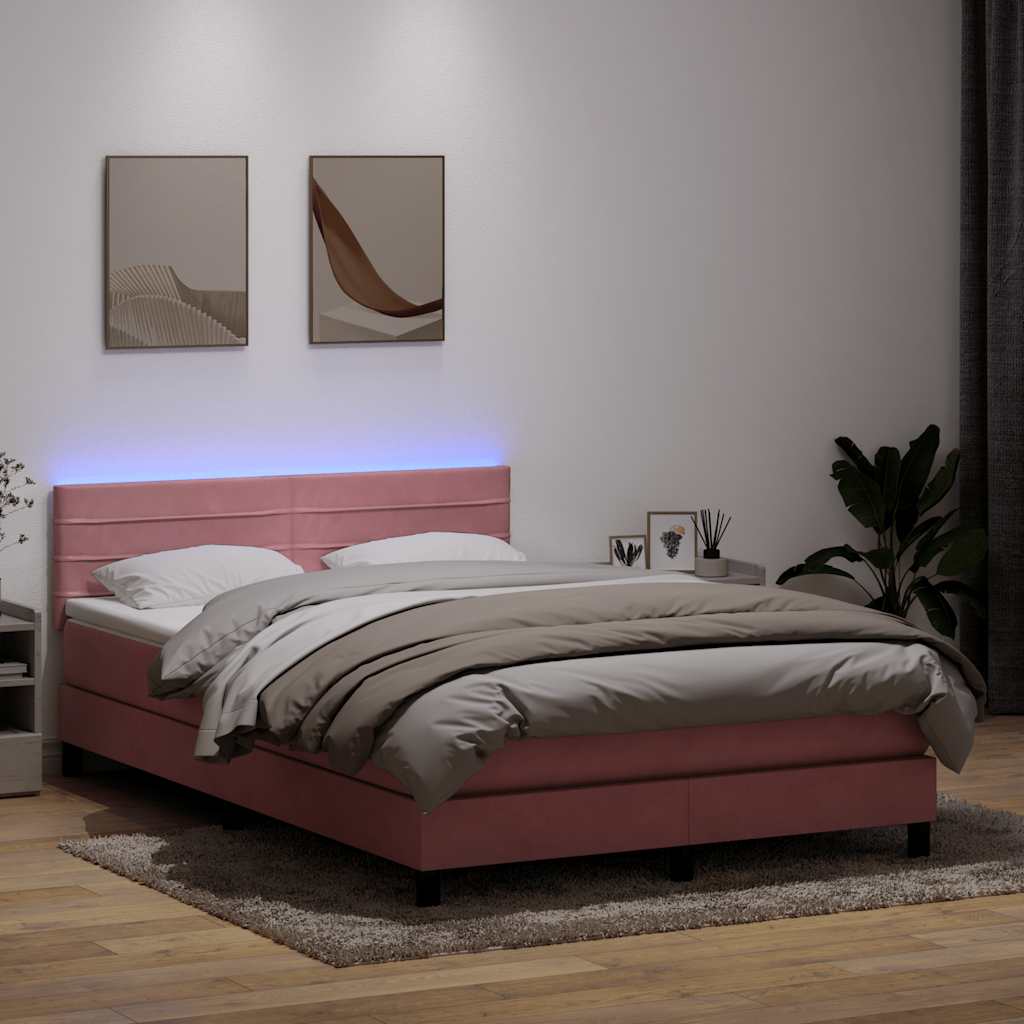 Letto a Molle con Materasso e LED Rosa 140x210 cm in Velluto | homemem39
