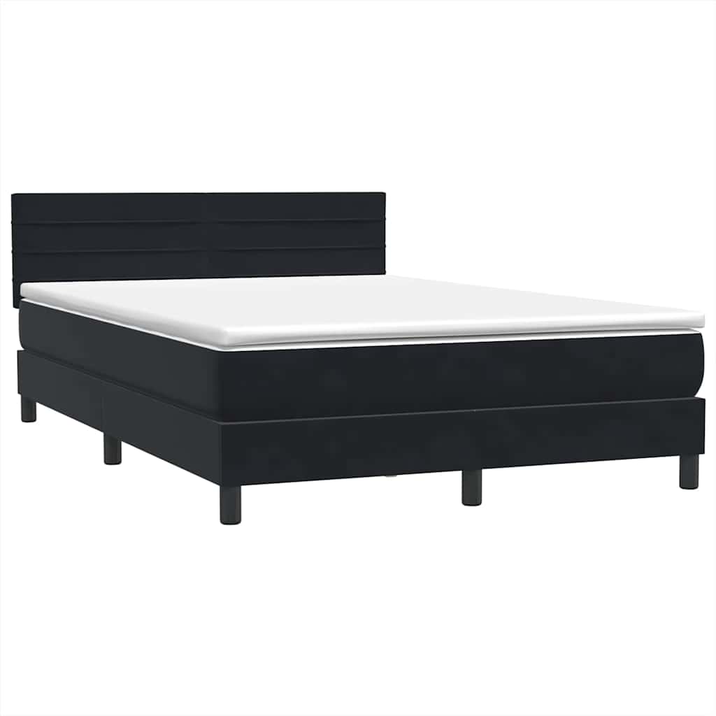 Letto a Molle con Materasso e LED Nero 160x210 cm in Velluto