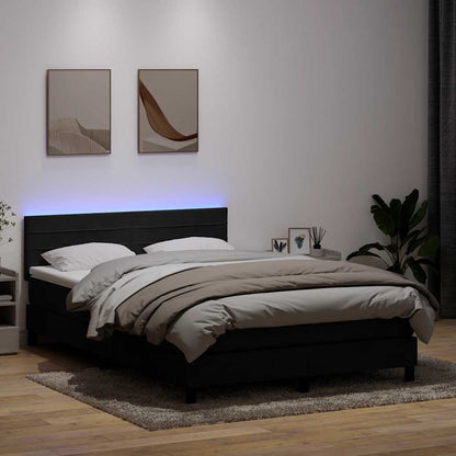 Letto a Molle con Materasso e LED Nero 160x210 cm in Velluto | homemem39