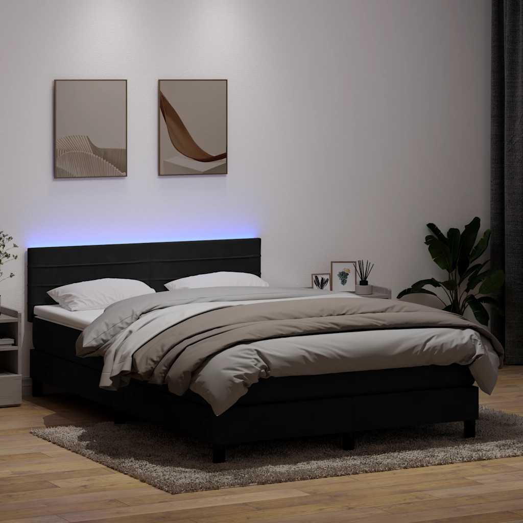 Letto a Molle con Materasso e LED Nero 160x210 cm in Velluto