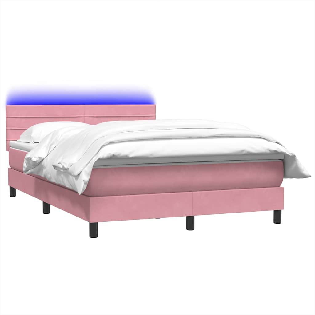 Letto a Molle con Materasso e LED Rosa 160x210 cm in Velluto | homemem39