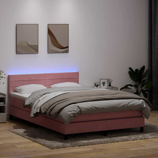 Letto a Molle con Materasso e LED Rosa 160x210 cm in Velluto | homemem39
