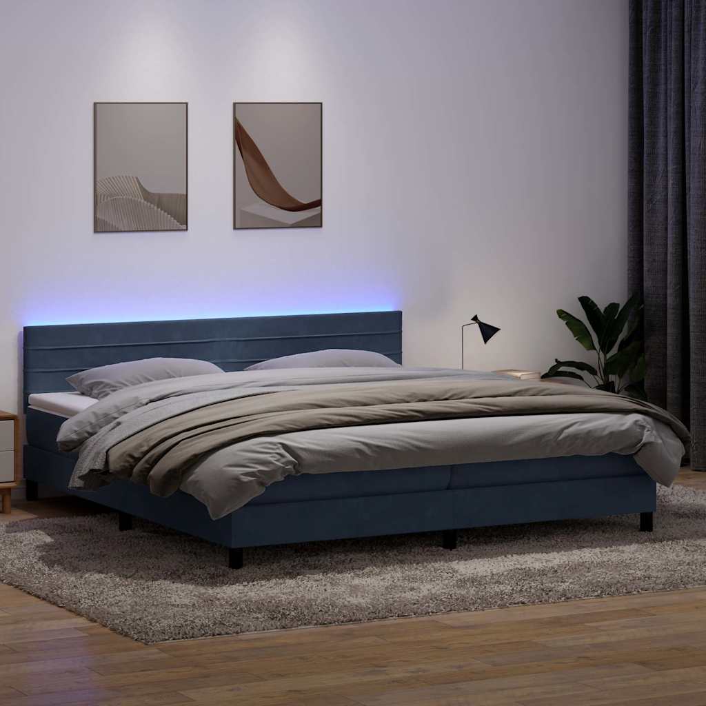 Letto a Molle con Materasso e LED Grigio Scuro 180x210 cm Velluto | homemem39