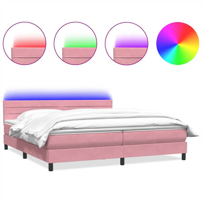 Letto a Molle con Materasso e LED Rosa 180x210 cm in Velluto | homemem39