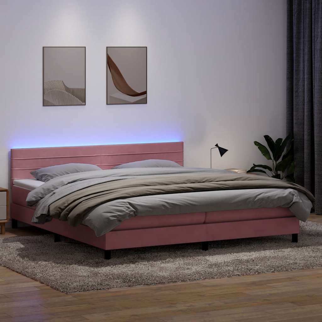 Letto a Molle con Materasso e LED Rosa 180x210 cm in Velluto | homemem39