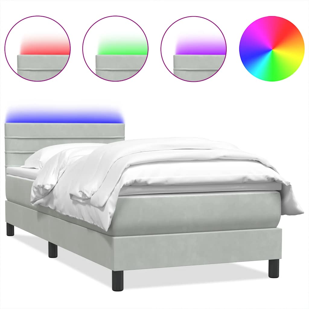 Letto a Molle con Materasso e LED Grigio Chiaro 80x220 cm Velluto | homemem39
