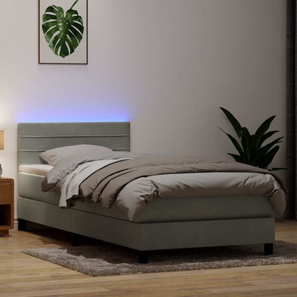 Letto a Molle con Materasso e LED Grigio Chiaro 80x220 cm Velluto | homemem39