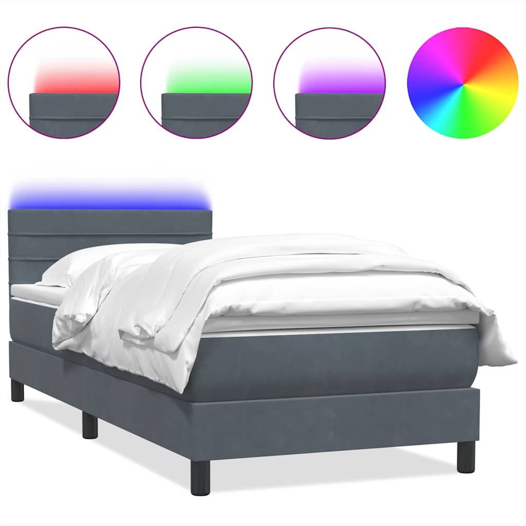 Letto a Molle con Materasso e LED Grigio Scuro 80x220 cm Velluto | homemem39