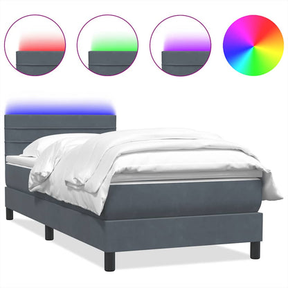 Letto a Molle con Materasso e LED Grigio Scuro 80x220 cm Velluto | homemem39