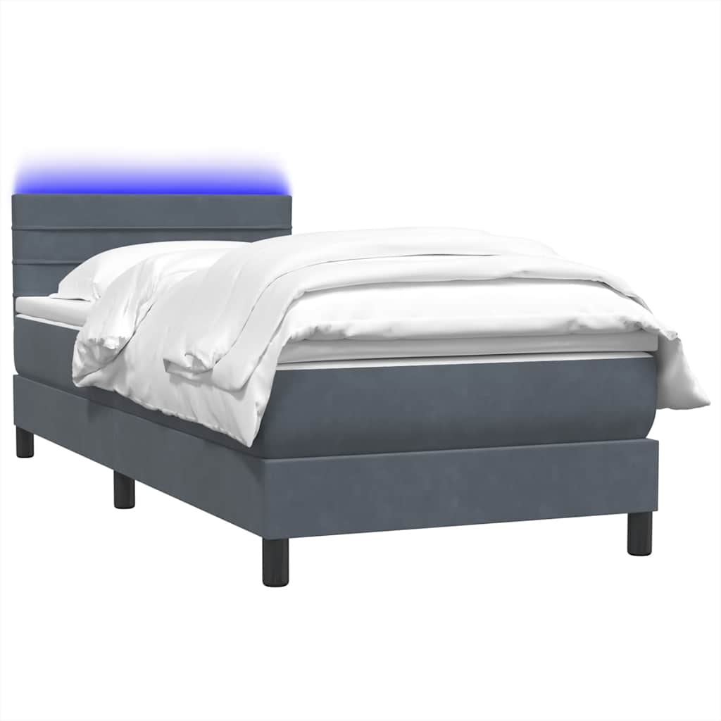 Letto a Molle con Materasso e LED Grigio Scuro 80x220 cm Velluto | homemem39