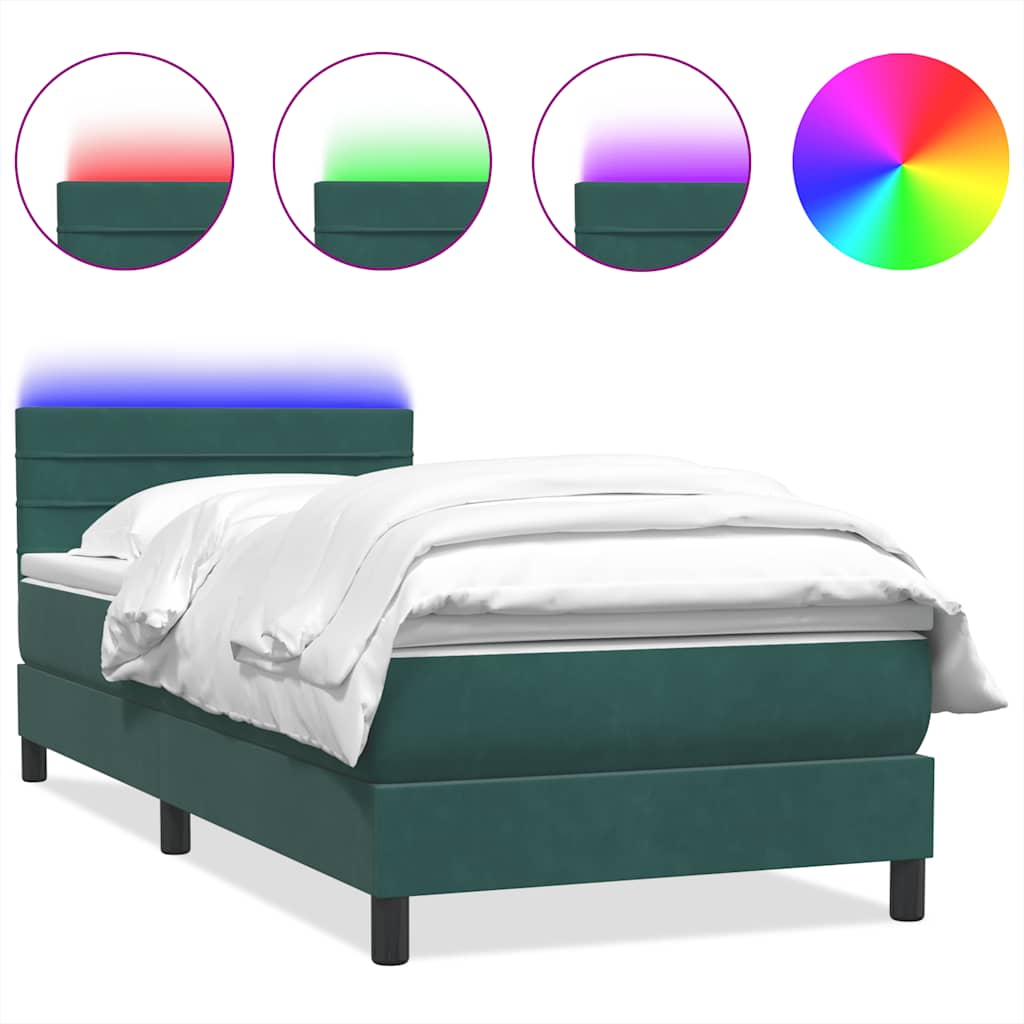 Letto a Molle con Materasso e LED Verde Scuro 80x220 cm Velluto - homemem39