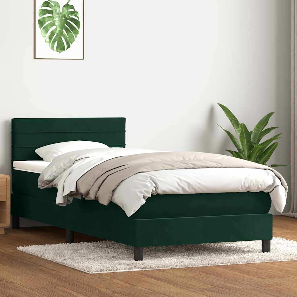 Letto a Molle con Materasso e LED Verde Scuro 80x220 cm Velluto