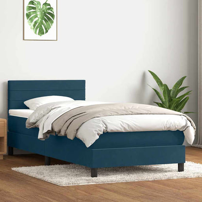 Letto a Molle con Materasso e LED Blu Scuro 80x220 cm Velluto