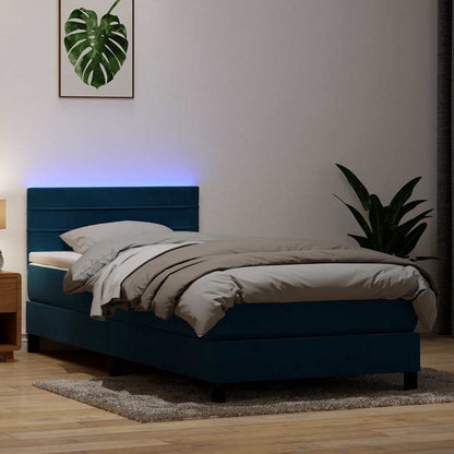Letto a Molle con Materasso e LED Blu Scuro 80x220 cm Velluto | homemem39