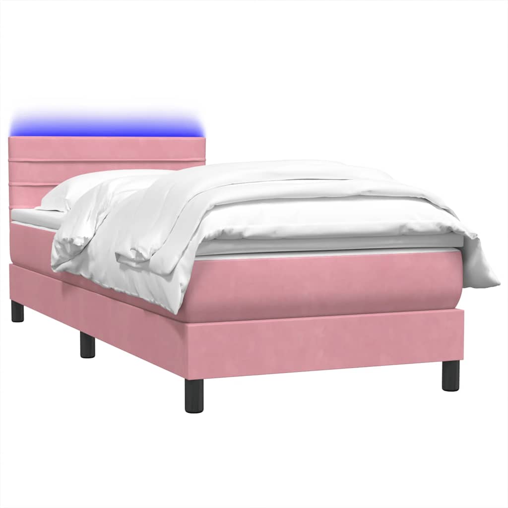 Letto a Molle con Materasso e LED Rosa 80x220 cm Velluto