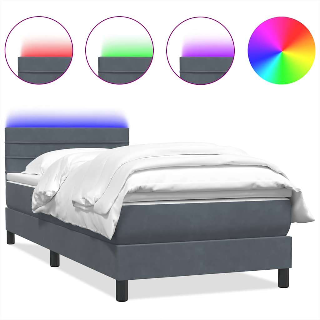 Letto a Molle con Materasso e LED Grigio Scuro 90x220 cm Velluto