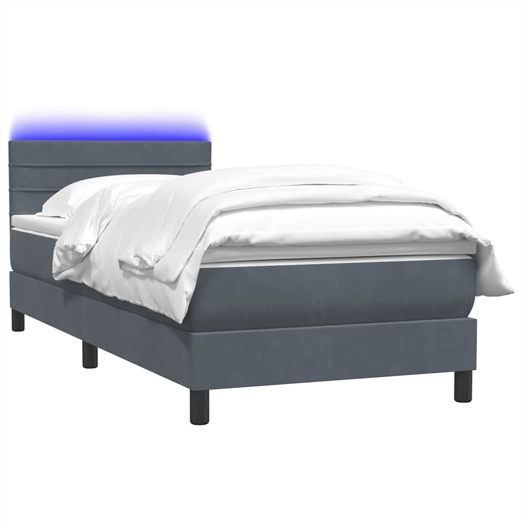Letto a Molle con Materasso e LED Grigio Scuro 90x220 cm Velluto | homemem39