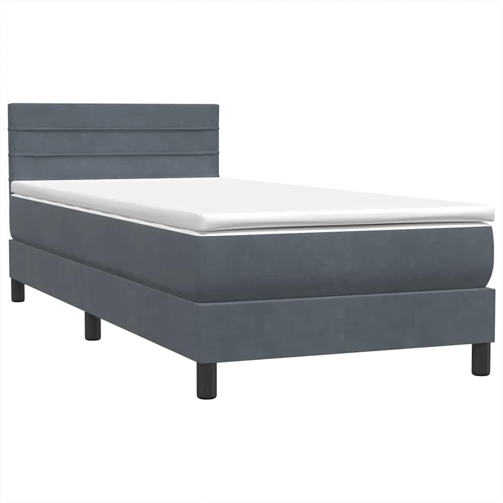 Letto a Molle con Materasso e LED Grigio Scuro 90x220 cm Velluto | homemem39