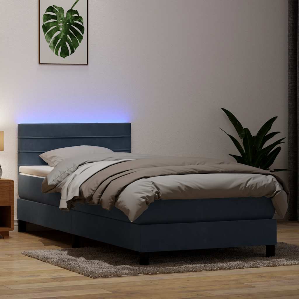 Letto a Molle con Materasso e LED Grigio Scuro 90x220 cm Velluto