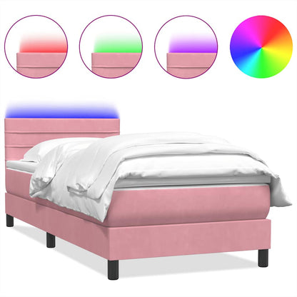 Letto a Molle con Materasso e LED Rosa 90x220 cm Velluto | homemem39