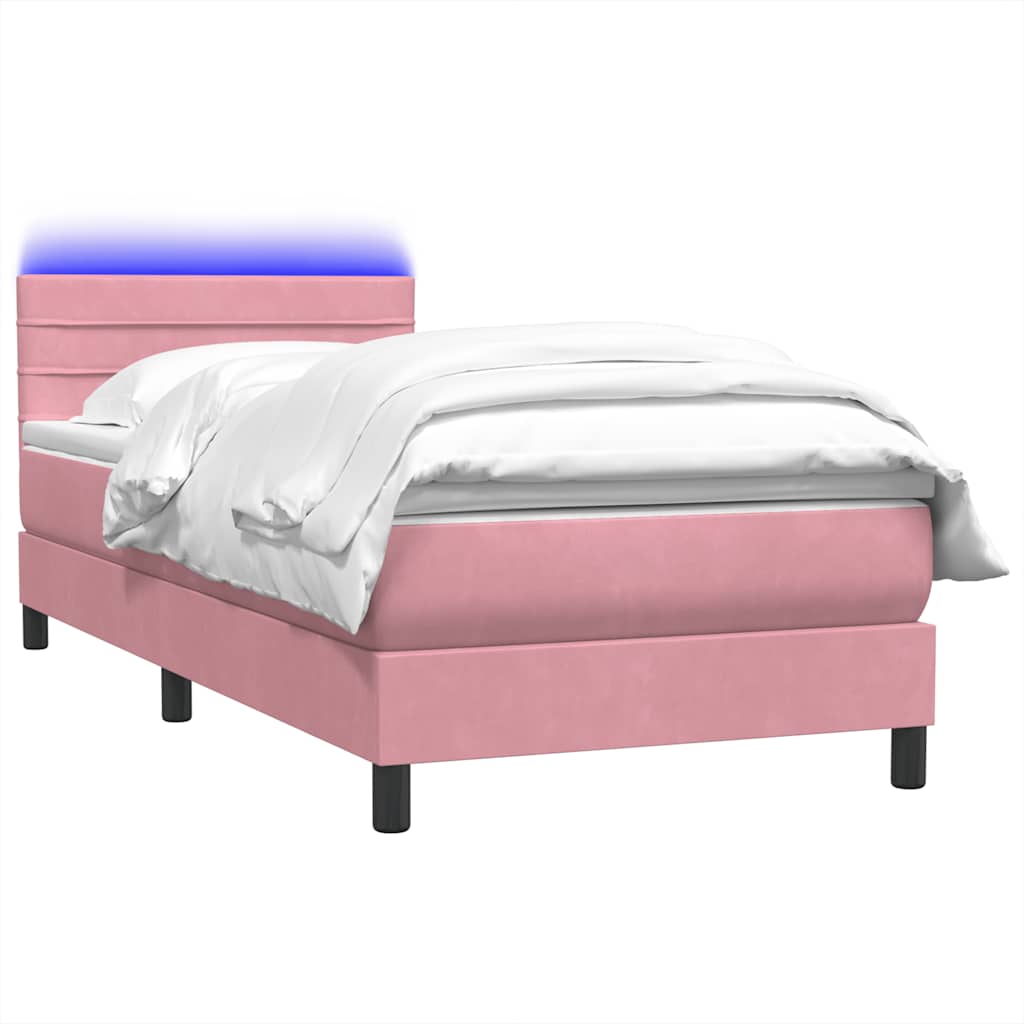 Letto a Molle con Materasso e LED Rosa 90x220 cm Velluto | homemem39